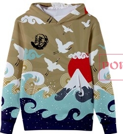 中国风海浪仙鹤印花图案服装裁片T恤卫衣全身印印花花型素材