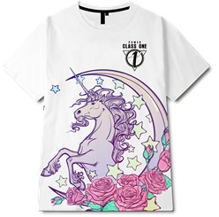 玫瑰花朵独角兽字母印花图案服装裁片T恤全身印印花花型素材