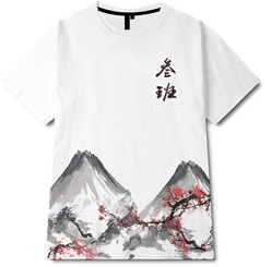 中国风山水画梅花印花图案服装裁片T恤印花花型素材