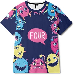 卡通小怪兽字母印花图案服装裁片T恤全身印印花花型素材