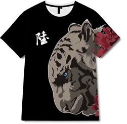 动物老虎牡丹花印花图案服装裁片T恤全身印印花花型素材