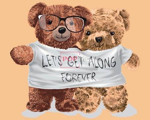 卡通动物小熊字母潮牌印花图案服装裁片T恤卫衣烫图印花花型素材