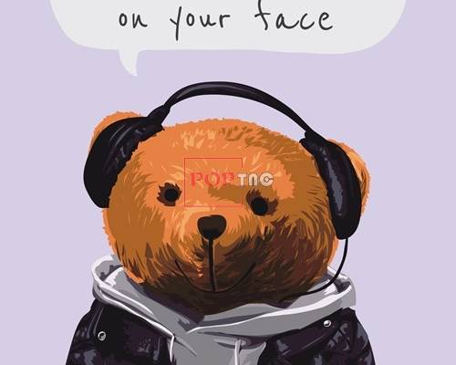 卡通动物小熊字母潮牌印花图案服装裁片T恤卫衣烫图印花花型素材