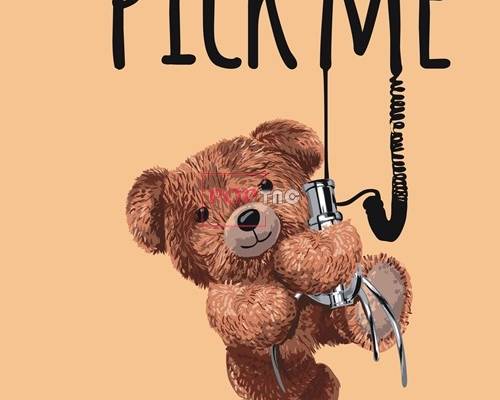 卡通动物小熊字母潮牌印花图案服装裁片T恤卫衣烫图印花花型素材