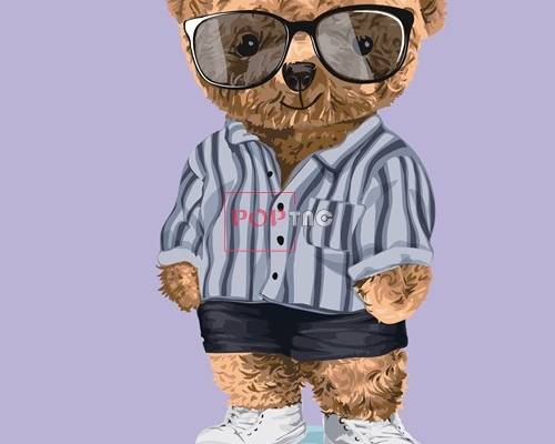 卡通动物小熊字母潮牌印花图案服装裁片T恤卫衣烫图印花花型素材