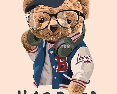 卡通动物小熊字母潮牌印花图案服装裁片T恤卫衣烫图印花花型素材