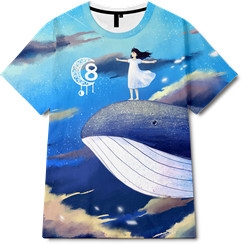 云朵鲸鱼印花图案服装裁片T恤全身印印花花型素材