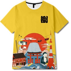 卡通建筑风景大佛印花图案服装裁片T恤全身印印花花型素材