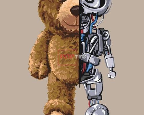 卡通动物机器人小熊字母潮牌印花图案服装裁片T恤卫衣烫图印花花型素材