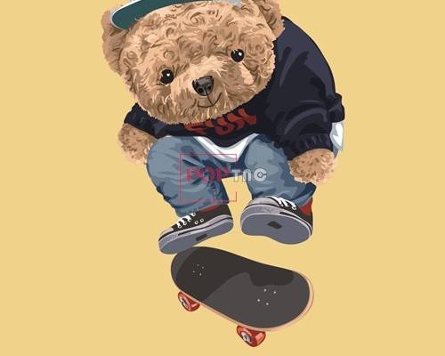 卡通动物滑板小熊字母潮牌印花图案服装裁片T恤卫衣烫图印花花型素材