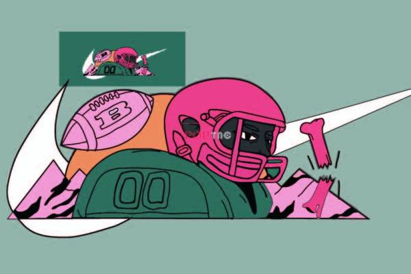 潮牌NIKE耐克字母橄榄球印花图案服装裁片T恤卫衣烫图印花花型素材