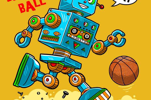 卡通动漫篮球机器人字母印花图案服装裁片T恤卫衣烫图印花花型素材