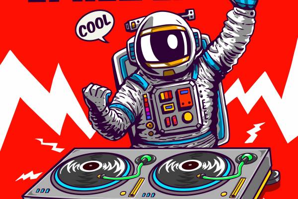 卡通动漫DJ手太空人字母印花图案服装裁片T恤卫衣印花花型素材