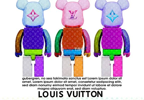 卡通动漫潮牌暴力熊字母LV花纹印花图案服装裁片T恤卫衣烫图印花花型素材