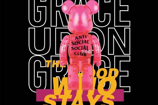 卡通动漫潮牌暴力熊字母印花图案服装裁片T恤卫衣烫图印花花型素材