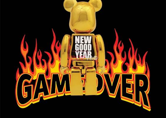 卡通动漫潮牌暴力熊火焰字母GAME OVER印花图案服装裁片T恤卫衣烫图印花花型素材