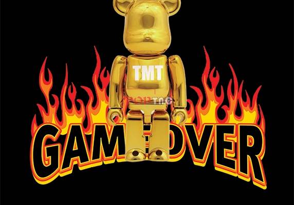 卡通动漫潮牌暴力熊火焰字母GAME OVER印花图案服装裁片T恤卫衣烫图印花花型素材