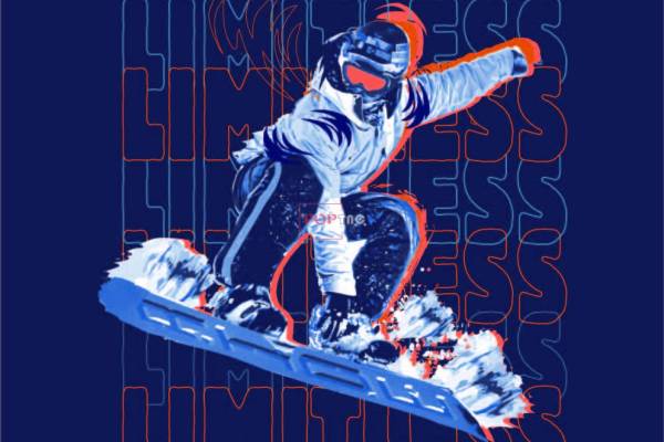 滑雪人物字母潮牌印花图案服装裁片T恤卫衣烫图印花花型素材