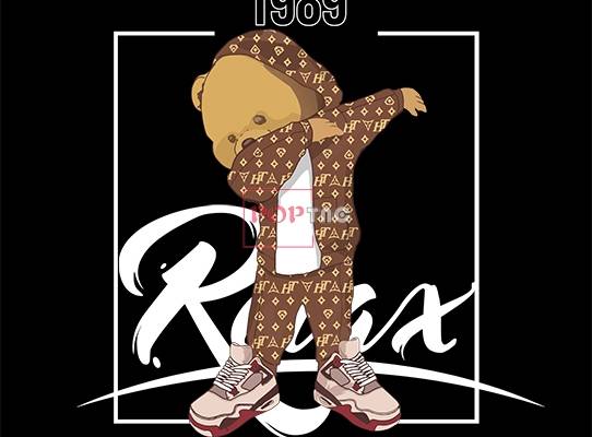 卡通动物玩偶熊LV花纹字母印花图案服装裁片T恤卫衣烫图印花花型素材