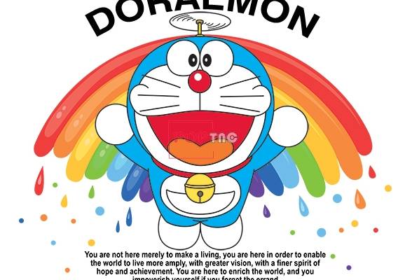卡通动漫哆啦A梦字母DORAEMON彩虹印花图案服装裁片T恤卫衣烫图印花花型素材
