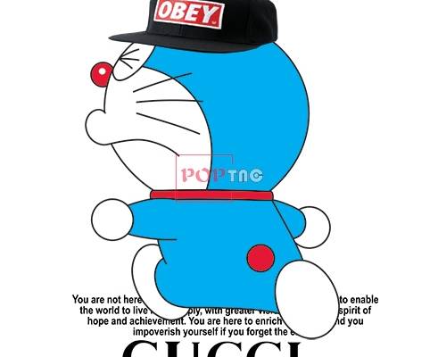 卡通动漫哆啦A梦鸭舌帽字母GUCCI潮图印花服装裁片T恤卫衣烫图印花花型素材