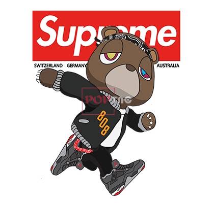 卡通动漫小熊潮牌字母Supreme印花图案服装裁片T恤卫衣烫图印花花型素材