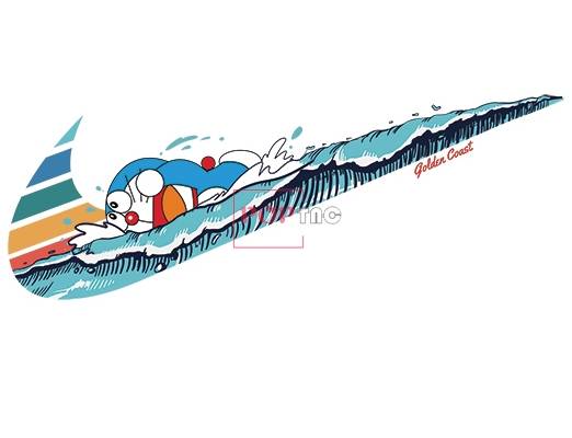 卡通动漫哆啦A梦海浪NIKE耐克印花图案服装裁片T恤卫衣烫图印花花型素材