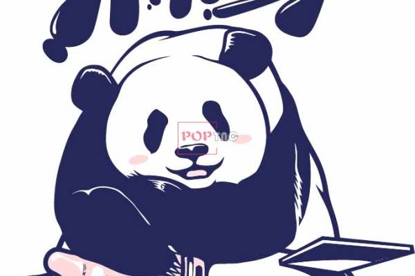 卡通动物熊猫字母印花图案服装裁片T恤卫衣烫图印花花型素材