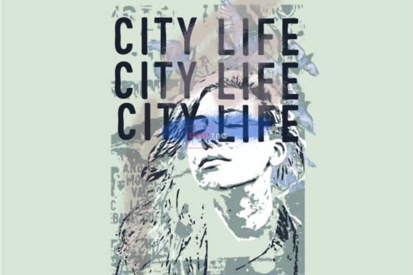 女士人物字母印花图案服装裁片T恤烫图印花花型素材