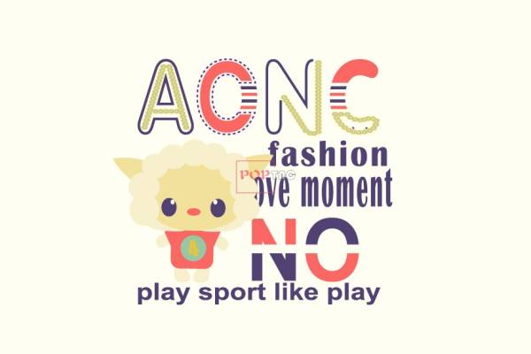 动物绵羊字母印花图案服装裁片T恤卫衣烫图印花花型素材