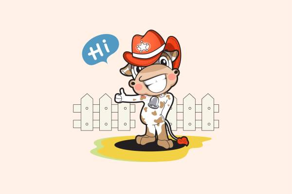 卡通动物小牛字母印花图案服装裁片T恤卫衣烫图印花花型素材