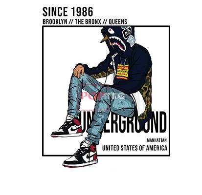 潮男人物字母印花图案服装裁片T恤卫衣烫图印花花型素材