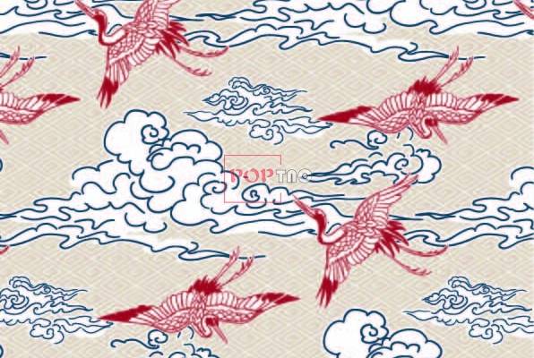 民族风云朵仙鹤印花图案服装纺织数码印花花型素材