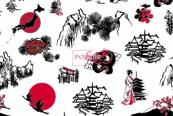 山水图案建筑日式风印花服装纺织数码印花花型素材