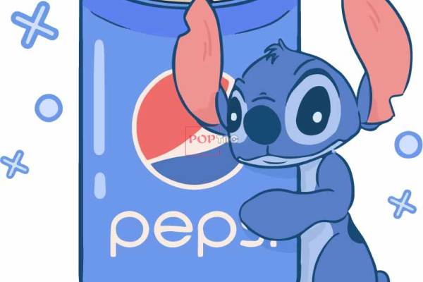 卡通动漫史迪仔易拉罐百事可乐联名款印花图案服装裁片T恤卫衣烫图印花花型素材