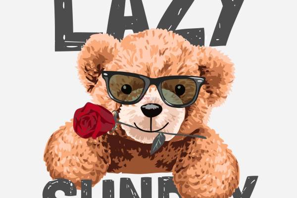 潮牌卡通熊玫瑰字母印花图案服装裁片T恤卫衣烫图印花花型素材