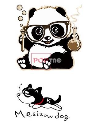 卡通熊猫字母小狗印花图案服装裁片T恤卫衣烫图印花花型素材