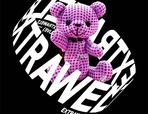 粉色潮牌熊字母印花图案服装裁片T恤卫衣烫图印花花型素材