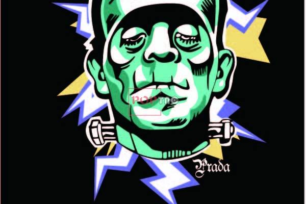 PRADA漫画版法兰克斯塔博士&字母LOGO印花图案服装裁片T恤卫衣烫图印花花型素材