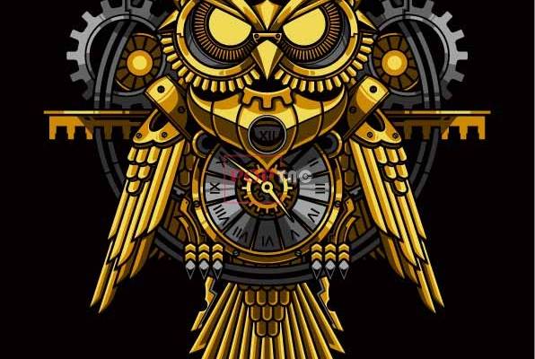 机械猫头鹰印花图案服装裁片T恤卫衣烫图印花花型素材