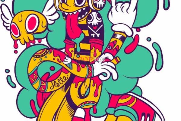 卡通人物图案嘻哈风印花服装裁片T恤卫衣烫图印花花型素材