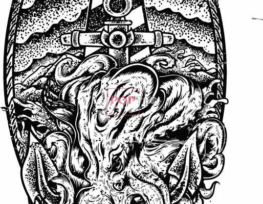 几何图案灯塔海怪印花图案服装裁片T恤卫衣烫图印花花型素材