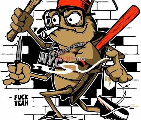 卡通图案蟑螂斧头滑板字母嘻哈风印花图案服装裁片T恤卫衣烫图印花花型素材