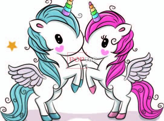 卡通动物独角兽印花图案服装裁片T恤卫衣烫图印花花型素材