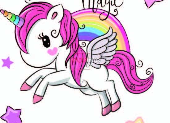 卡通动物独角兽彩虹印花图案服装裁片T恤卫衣烫图印花花型素材