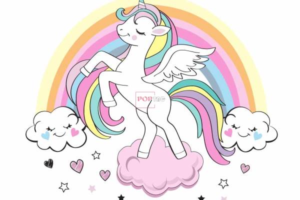 卡通动物独角兽彩虹印花图案服装裁片T恤卫衣烫图印花花型素材