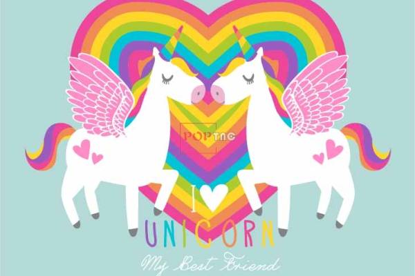 卡通动物独角兽彩虹印花图案服装裁片T恤卫衣烫图印花花型素材