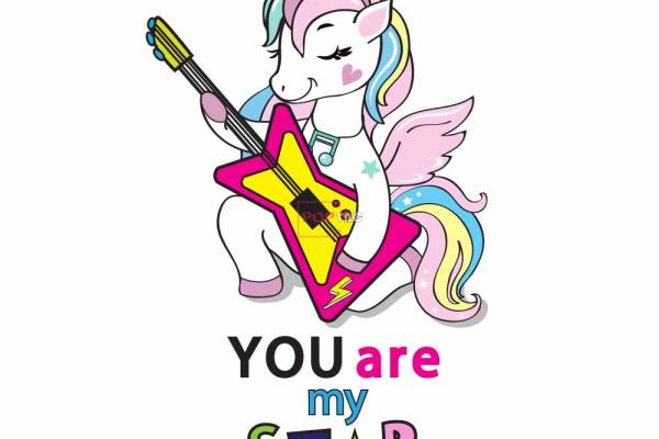 卡通动物独角兽贝斯字母印花图案服装裁片T恤卫衣烫图印花花型素材