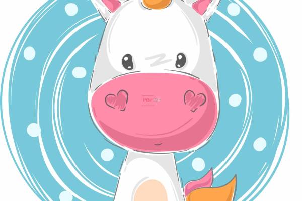 卡通动物独角兽印花图案服装裁片T恤卫衣烫图印花花型素材