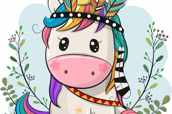 卡通动物独角兽印花图案服装裁片T恤卫衣烫图印花花型素材